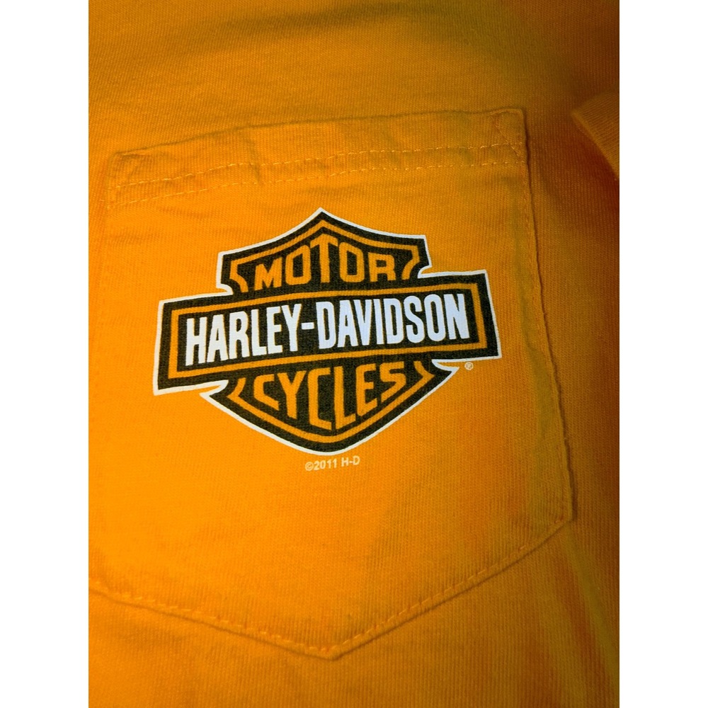 Harley-Davidson Laugermans York PA Yellow Pocket T-Shirt Large 2011 Vintage 341 - Picture 3 of 7